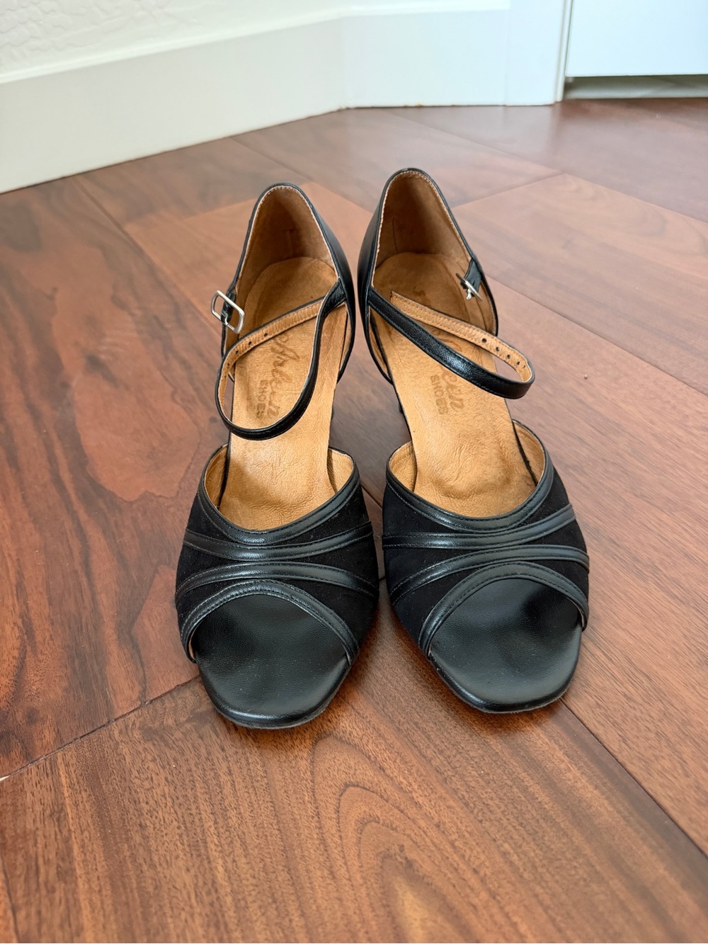 Custom Made Black Leather Dancing Shoes Suede Soles Size 6 with Dust Bag